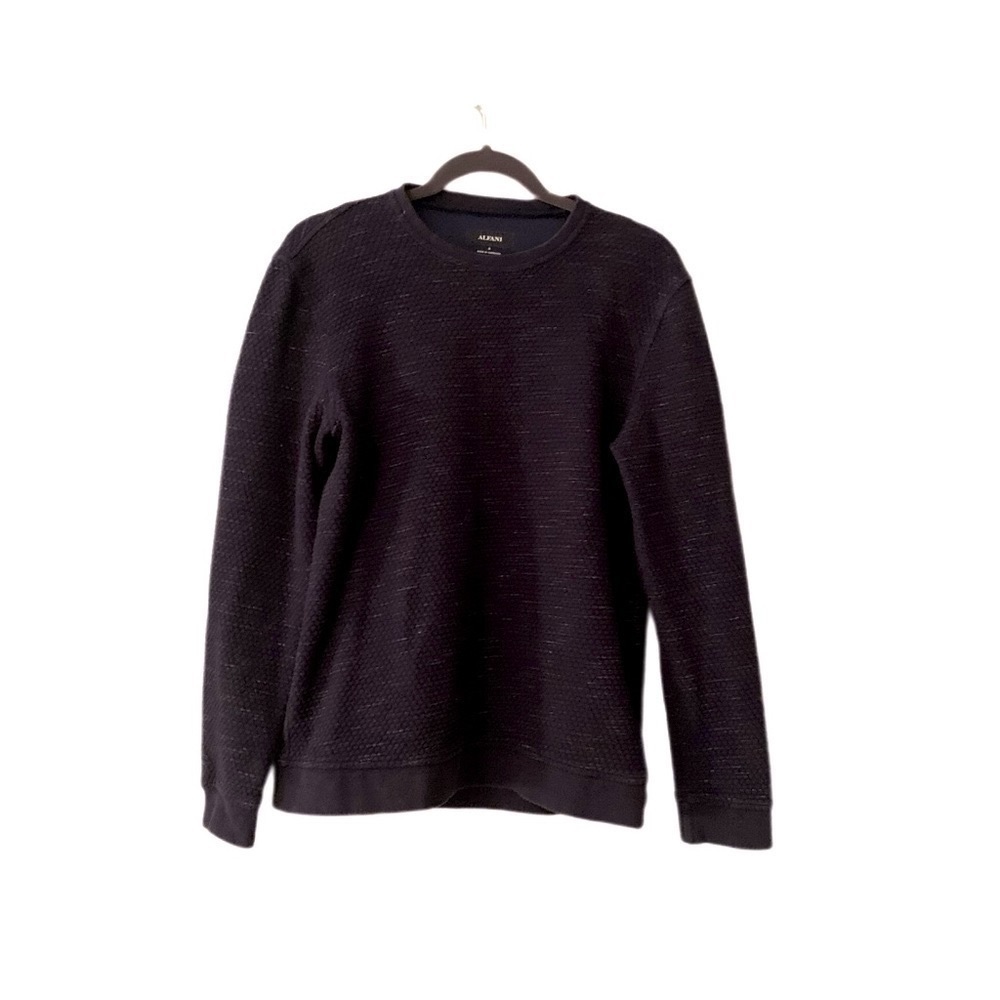 Alfani Slim Mens Sweater Blue Crewneck Textured SpaceDye Gray White Long Sleeve